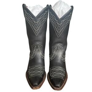 Frye Vintage Black Leather Cowgirl Boots Pointed Toe Western Mid Calf 6.5